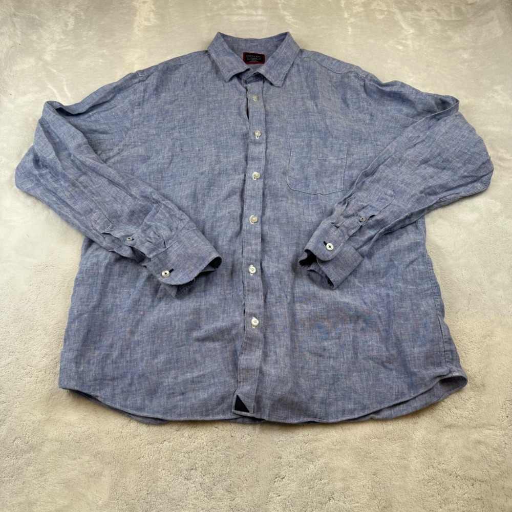 UNTUCKit Mens X Large Linen Shirt Blu Slim Fit Wrinkle Resistant Button‎ Down